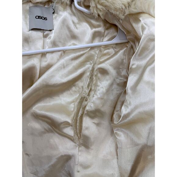ASOS Cream Faux Fur Coat with Hood - Picture 6 of 6